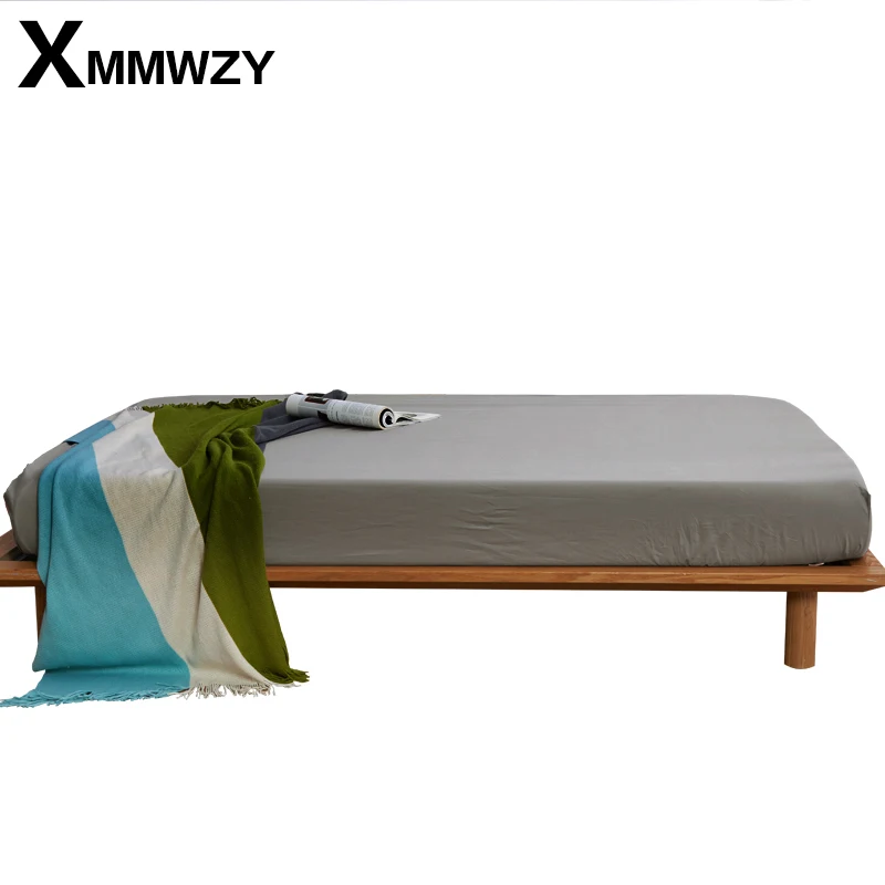 

Polyester Fitted Sheet Mattress Cover Bedding Solid Color Plain Dyed Sanding Bed Sheets With Elastic Band Double Size 160*200cm