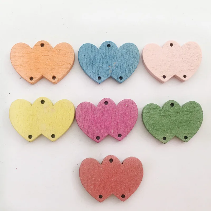 

Heart Linked To Heart Style Wooden Buttons 50pcs/pack Mixed Colors 3 Holes Decorative Wood Buttons Sewing DIY Accessories