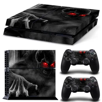 

Popular Cutom Black Skull with Red eyes Skin Sticker for PS4 System Console and 2PCS Controller Decals #TN-P4-0028