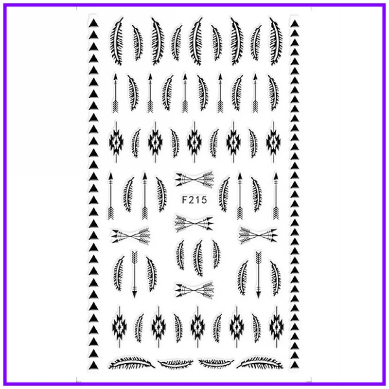 Супер тонкий самоклеющийся 3D дизайн ногтей слайдер наклейка Черный Белый Золотой Серебряный Геометрическая круглая квадратная стрелка перо F213-216