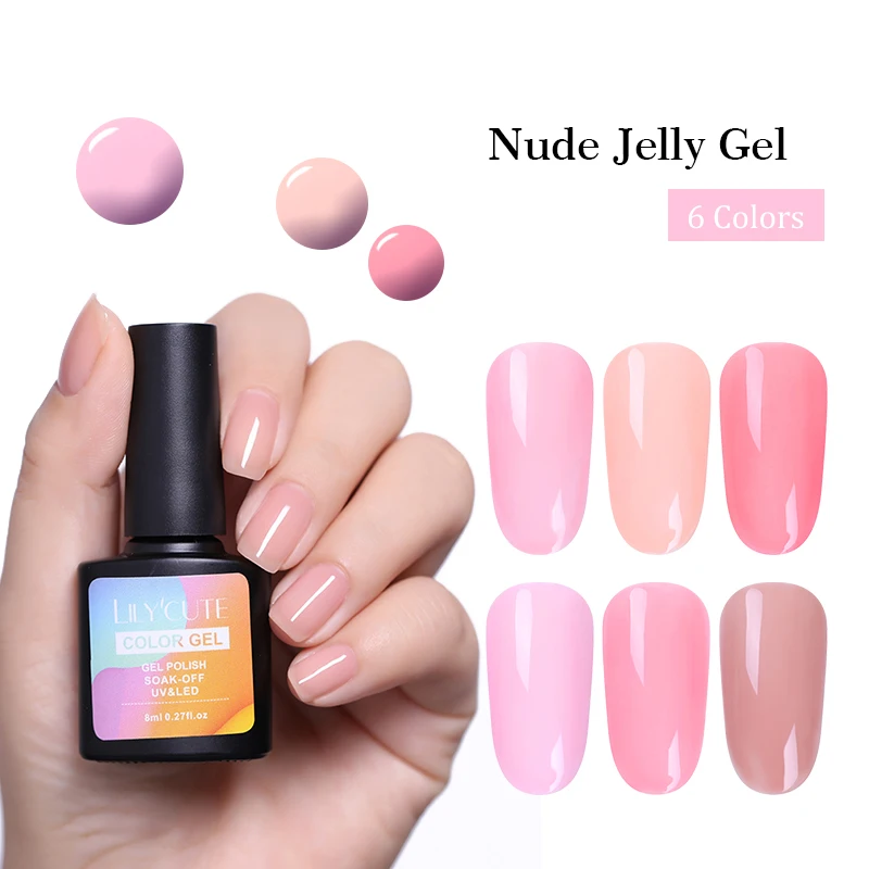 LILYCUTE UV 8ml Pink Jelly Gel Polish Long Lasting Soak Off Natural