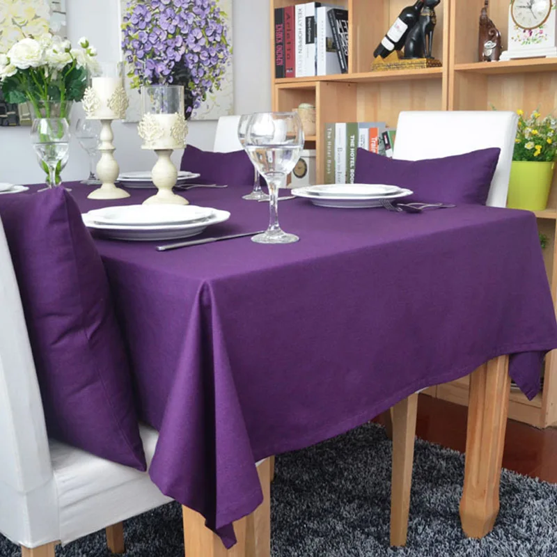 

New Solid Color Series 90% Cotton Coffee Table Cloth Purple/Brown/Red Tablecloth Dining Rectangle Table Cover 5 Colors Available