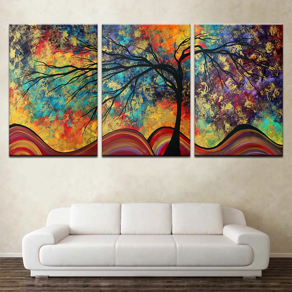 Modern Canvas Painting Frame HD Printed Wall Art Pictures 5 Pieces Abstract Colorful Tree Poster