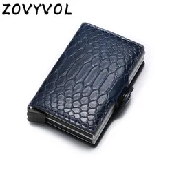ZOVYVOL Antitheft Business Card Holder Men Vintage Blocking Leather Aluminum Metal Purse Bank rfid Wallet
