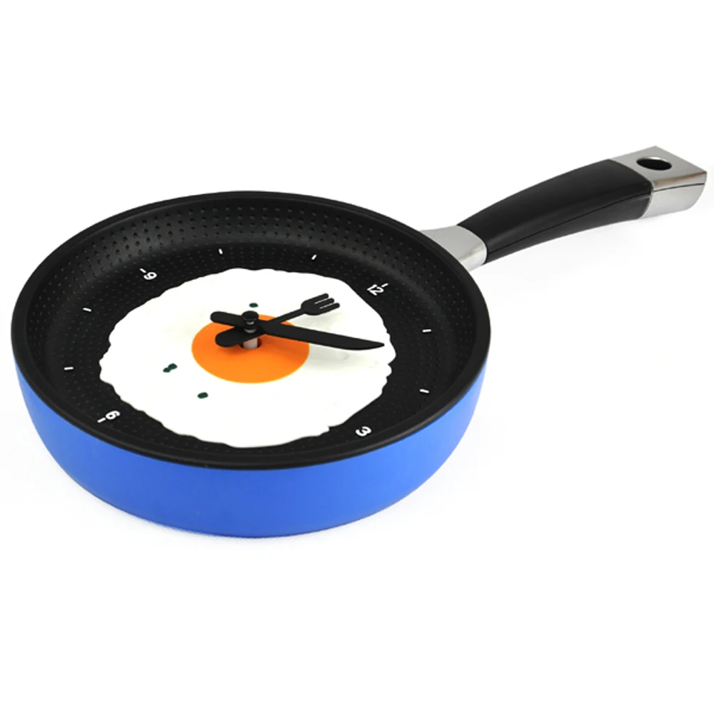 Frying Pan Clock with Fried Egg Kitchen Cafe Wall Clock Bluein Wall Clocks from Home & Garden