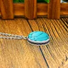 Oval Synthetic Turquoises Jewelry Set Choker Necklace Earrings Rings For Women Hollow Flower Pendant Stainless Steel Chain ► Photo 2/6
