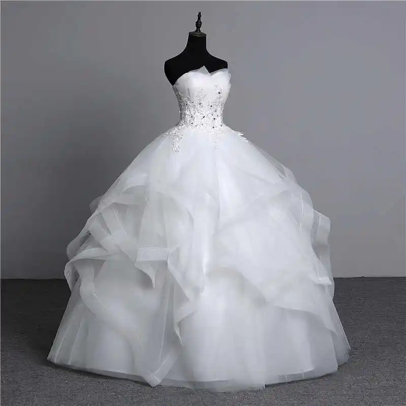 off white Настоящая фотография, винтажное белое свадебное платье с аппликацией и жемчугом, Vestidos de Noivas, большие размеры, бальные платья без бретелек для невесты - Color: off white