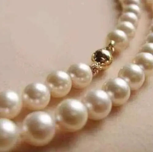 

Free Shipping >> 14k gold 9-10MM White Akoya Pearl Necklace AAA
