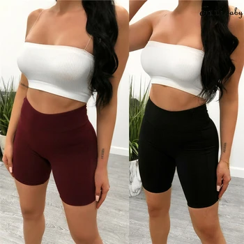 

Women High Waist Shorts Sexy Solid Color Stretch Biker Shorts Workout Fitness Short Trousers Skinny Ladies Trousers