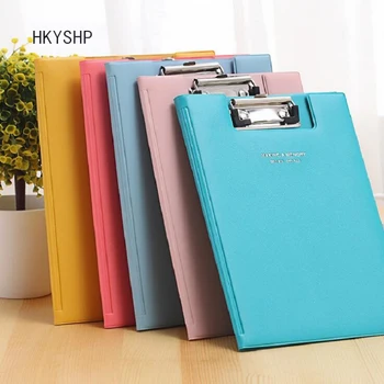 

HKYSHP Korea cute stationery A5 flip folder plate leather solid color practical file splint plate office finance school supplies