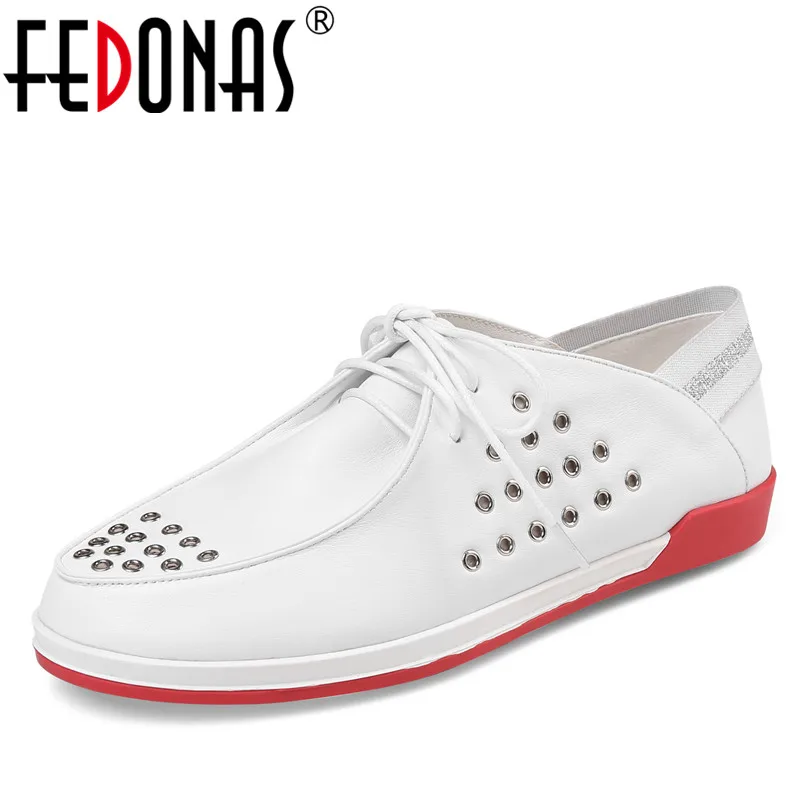 

FEDONAS 2018 New Genuine Leather Women Shoes Casual Lace Up Flats Heels Loafers Shoes Woman Comfort Flats Zapatos Mujer