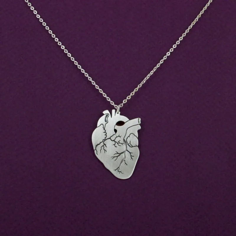 

Anatomical heart gold necklace - cardiology pendant - medical - biology necklace free ship 12pcs/lot