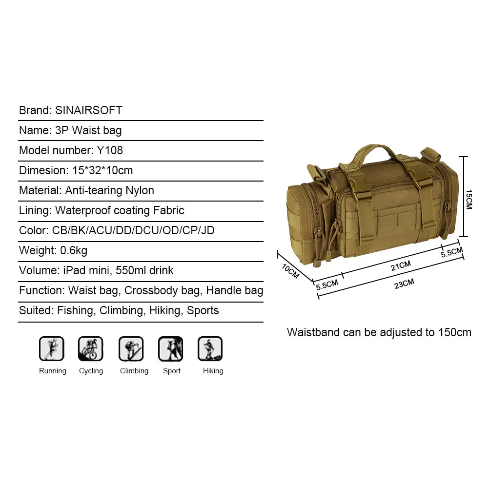 SINAIRSOFT في الهواء الطلق حزمة رخوة أكياس 3 وظائف خفيفة للغاية الجندي الصيد المشي كيس التسلق الثقيلة الناقل الخصر حقيبة SINAIRSOFT في الهواء الطلق حزمة رخوة أكياس 3 وظائف خفيفة للغاية الجندي الصيد المشي كيس التسلق الثقيلة الناقل الخصر حقيبة