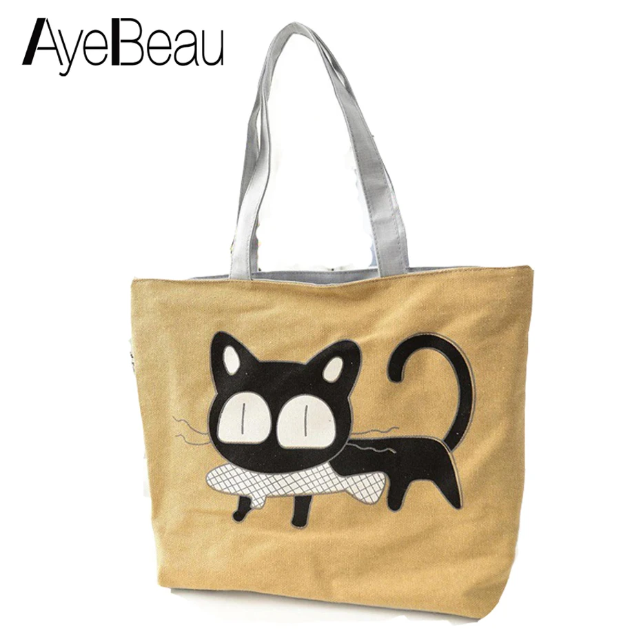 

Shopper Summer Beach Canvas Ladies Shoulder Cat Female Messenger Tote Hand Bag For Girls Women Handbag Big Large 2018 Sac A Main