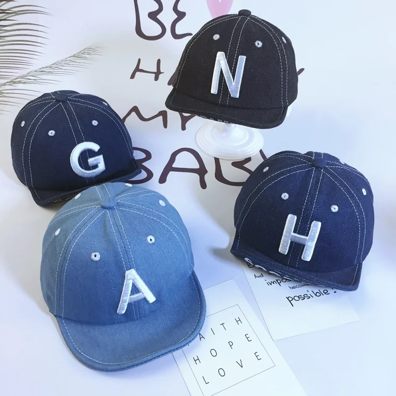 

Baby Adjustable Hats Children Soft Cap Baby Casual Denim Fashion Letters Hip Hop Hats for Boys Girls New Style 1-3T UI