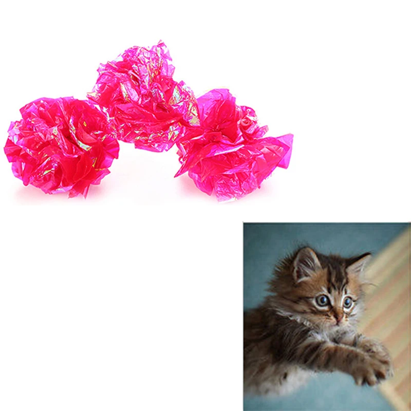 10 Pcs Rose Red Interactive Sound Ball Toy For Cat Playing Crinkle Cat