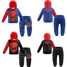Новинка; Повседневный Спортивный костюм для малышей; костюм Человека-паука; хлопковая весенне-осенняя куртка; брюки; Одежда для мальчиков и шапки; брюки-шаровары; спортивный костюм