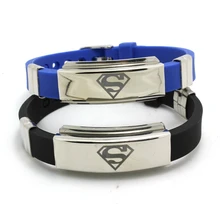 Быстрая модные ювелирные изделия из силиконовой резины Серебряный браслет с символом Супермена нержавеющая сталь американский герой