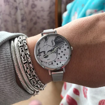 

Hot Minnie Mouse Watch Women's Quartz WristWatch Clock Gift Leather Strap Pink Black Red Silver Mesh Belt