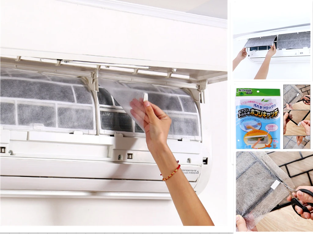 

2PCS Air Conditioning Filter Papers Dustproof Anti-dust Net Cover Household Air Conditioner Purifying Filter Paper Self-adhesion