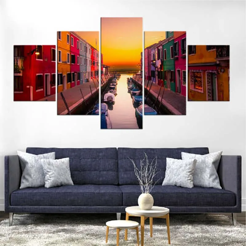 Canvas Pictures Home Decoration 5 Panel Venice Canal Italy Poster HD Prints Paintings Wall Art Modular For Living Room Framed