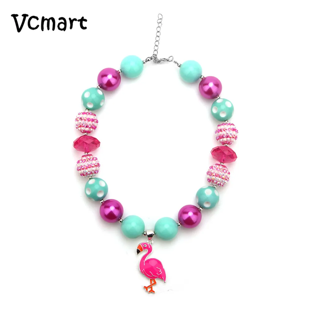 Vcmart 2017 Nova Flamingo Chunky Jóias Contas de Colar Chiclete Robusto Colares Crianças Chiclete Frisado