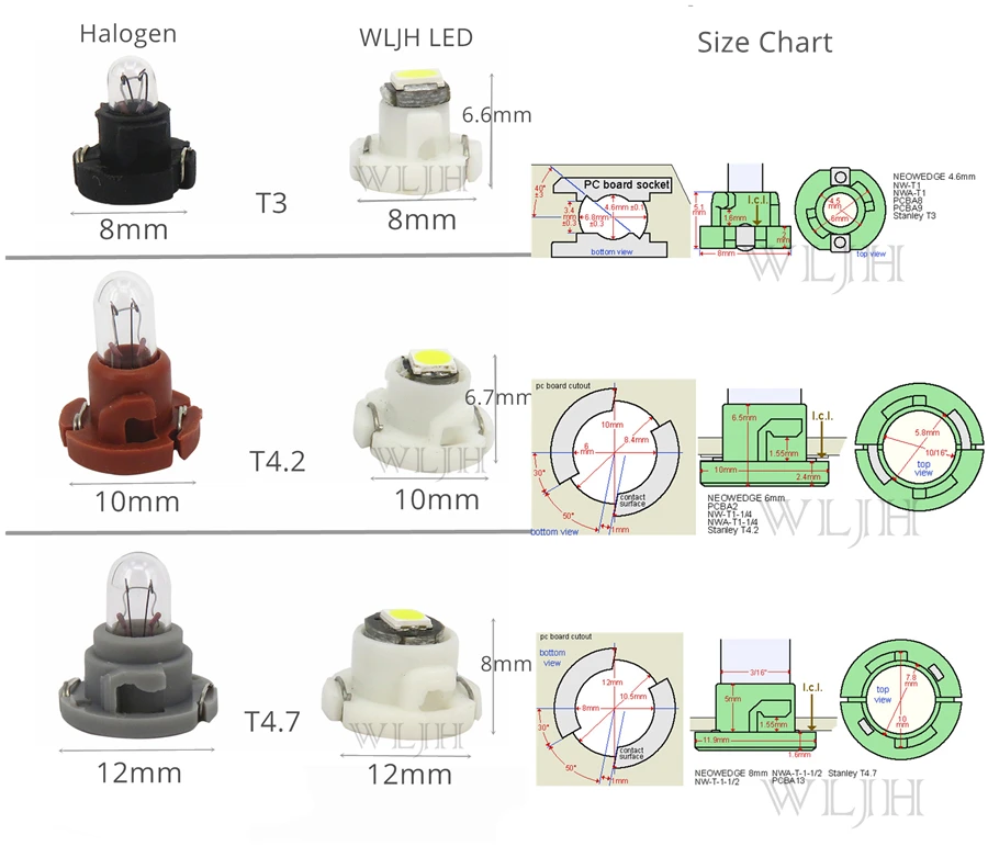 WLJH 10x Neo Wedge T3 T4.2 T4.7 Led 3030 SMD автомобильный климат контроль AC лампочка переключатель радио датчик приборной панели индикатор светильник