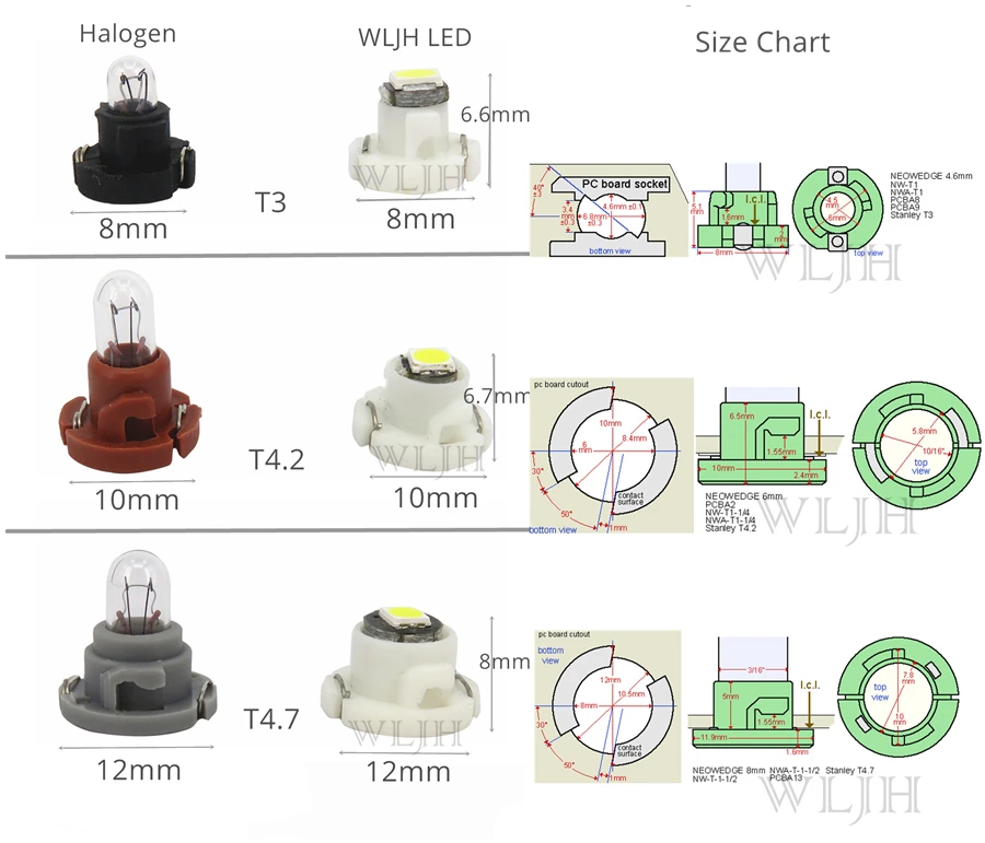 Controle de Clima do Carro Interruptor do Bulbo Wljh Cunha T4.2 T4.7 Led 3030 Smd ac Calibre Rádio Instrumento Painel Indicador Luz 10x Neo t3 4 Lâmpada de sinal