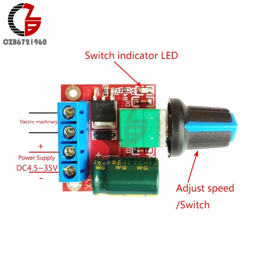 Мини 5A 90W PWM 12V контроллер скорости двигателя постоянного тока модуля DC-DC 4,5 V-35 V Регулируемый Скорость регулятор Управление переключатель регулятора 24V