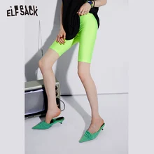 Женские неоновые леггинсы ELF SACK, зеленые однотонные блестящие леггинсы, хорошо тянущиеся, корейская мода, летние