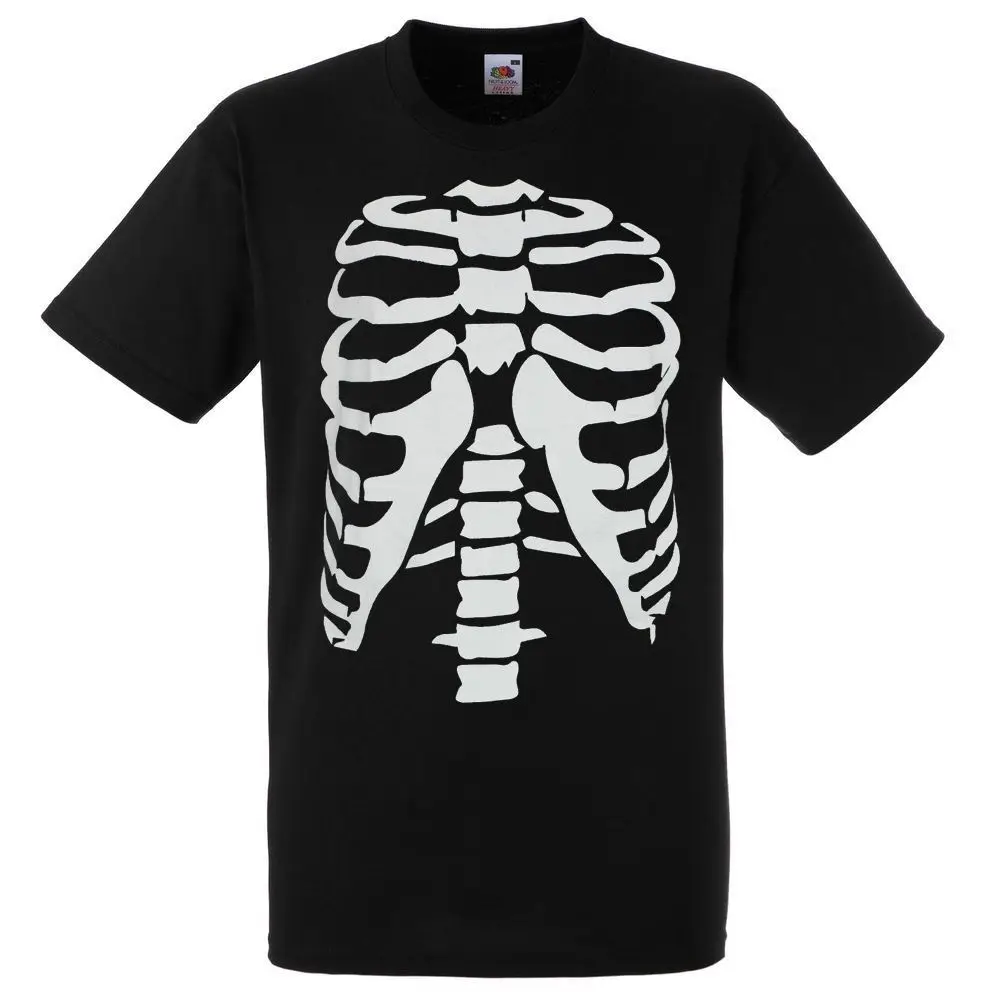Mens Black Skeleton Rib Cage T-Shirt Halloween Human Anatomy Top Summer Short Sleeve Shirts Big Size Cotton Tees Free Shipping | Мужская
