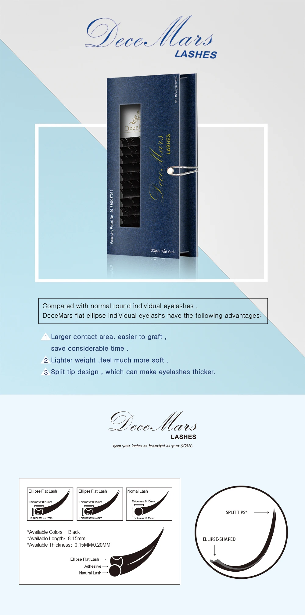Extensões da Pestana Luz de Extensão dos Cílios Ellipse c Onda Plana Lash Indivíduo Cílios Vison Preto Decemars4trays - Set 0.15mm 2 Cílios postiços