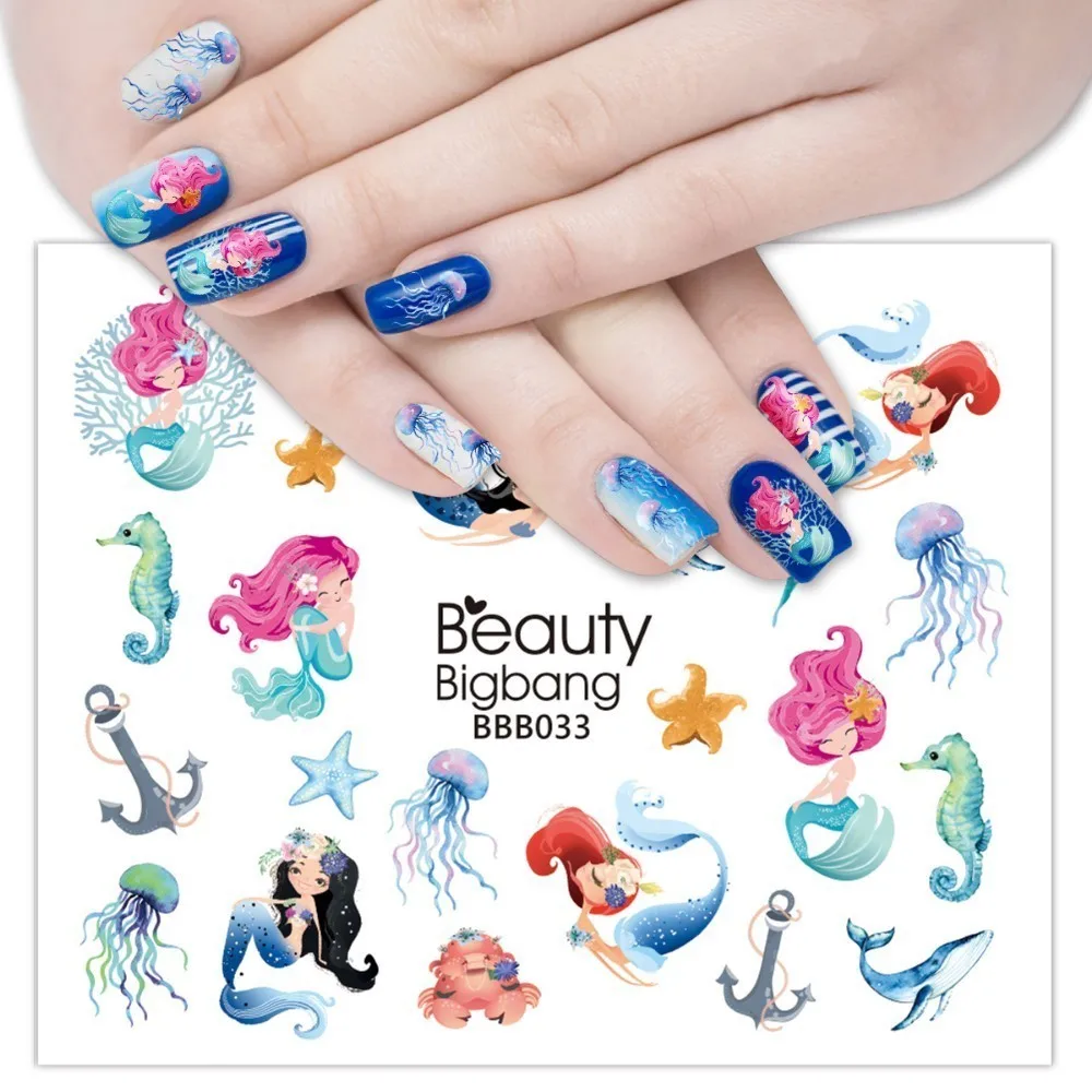 BeautyBigBang 2 шт. наклейки для ногтей s Русалка синего цвета Желейная Морская звезда