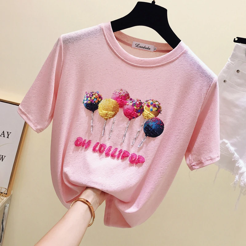 

Korea style t shirt women t-shirts summer top tshirt Ice silk t-shirt women tops poleras de mujer moda 2019 tee shirt femme