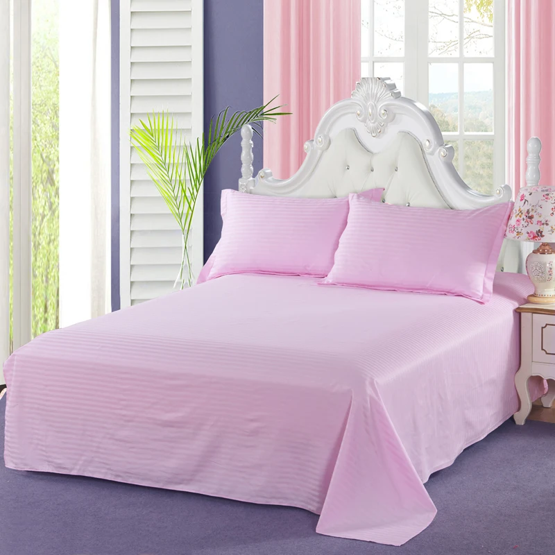 Bedding Home textiles pink color solid color satin 3Pcs bed sheet pillowcase 240x270cm
