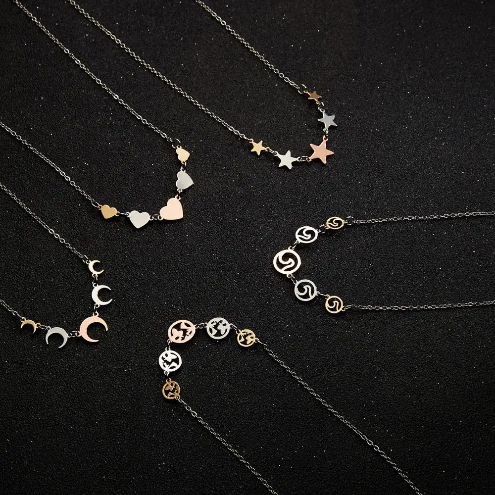 Элегантный 3 цвета карта мира кулон в форме сердца звезда полые ключицы цепочка, короткое ожерелье цепь женское ожерелье ювелирные изделия