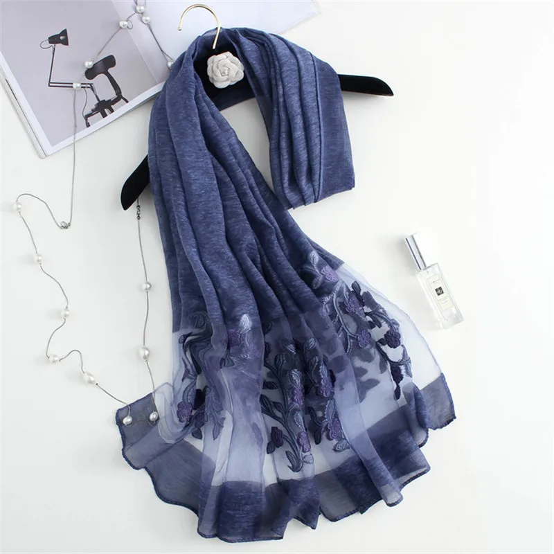 

YRRETY 2020 Spring Women Silk Organza Scarf Elegant Ladies Hollowed-out Jacquard Cut Flowers Lace Large Long Scarves Shawls Wrap