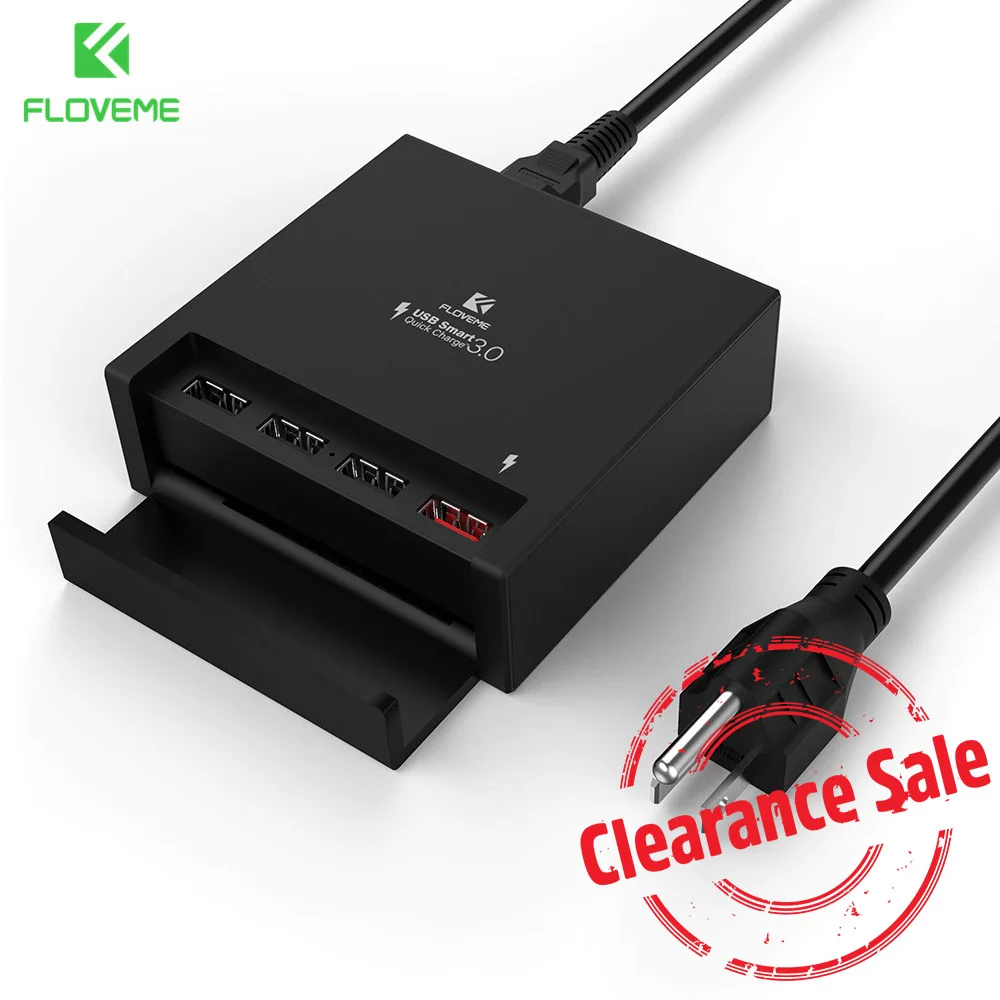 

FLOVEME QC 3.0 Fast Charger Smart IC Safe Protect Phone Wall Charging Plug Adapter For iPhone xiaomi Samsung Smart Phone 4 Ports