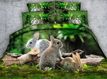 

JF-375 Fairy story for girls 4pcs daughters present lifelike bunny rabbit printed bedding sets kids duvet cover bed sheet shams