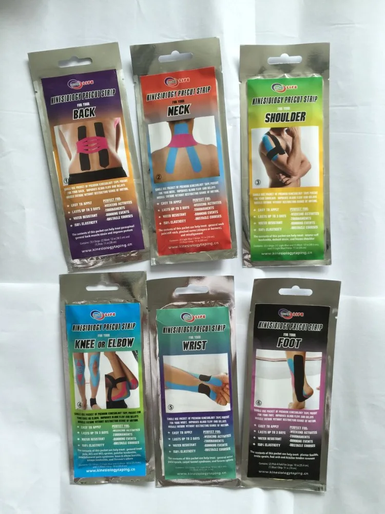 

sports safety wholesale wrist knee shoulder neck back foot support medical waterproof multicolor pre cut kinesiology tape