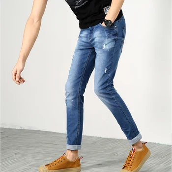 

2019 Men's Casual Pants Men Fashion High Quality Denim Cotton Hip Hop Loose Work Long Trousers Jeans Pants Slim Fit Jeans Men