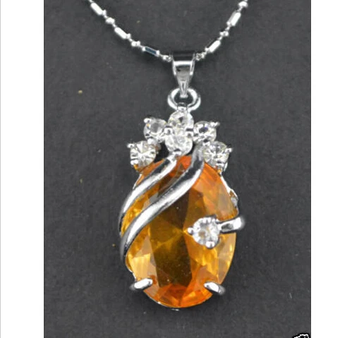 Fast SHIPPING Beautiful Solitaire YELLOW Silver Crystal Pendant With Necklace AAA | Украшения и аксессуары
