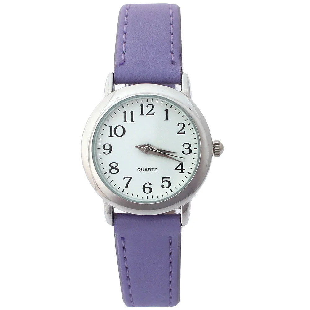 Часы Для женщин Мода Роскошный кожаный ремень для маленьких мальчиков и девочек, женские наручные часы, кварцевые наручные круглый одежда-унисекс Спортивные наручные часы U12 белый - Цвет: Light Purple