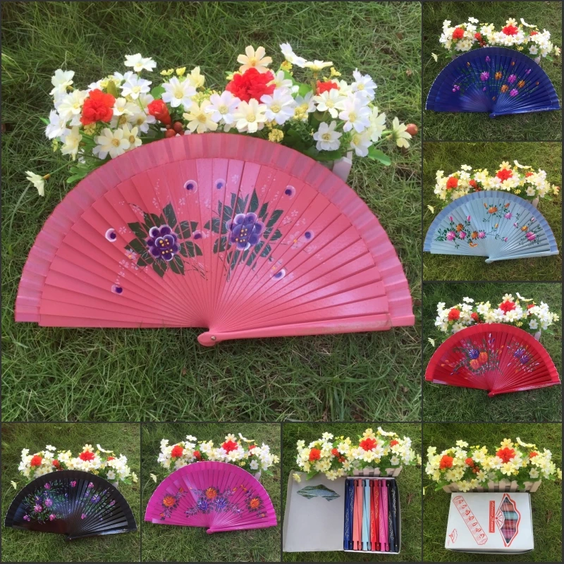 

24pcs/lot Hand-painted Spanish style craft wood fan with mixed flower designs and background colors for decoration
