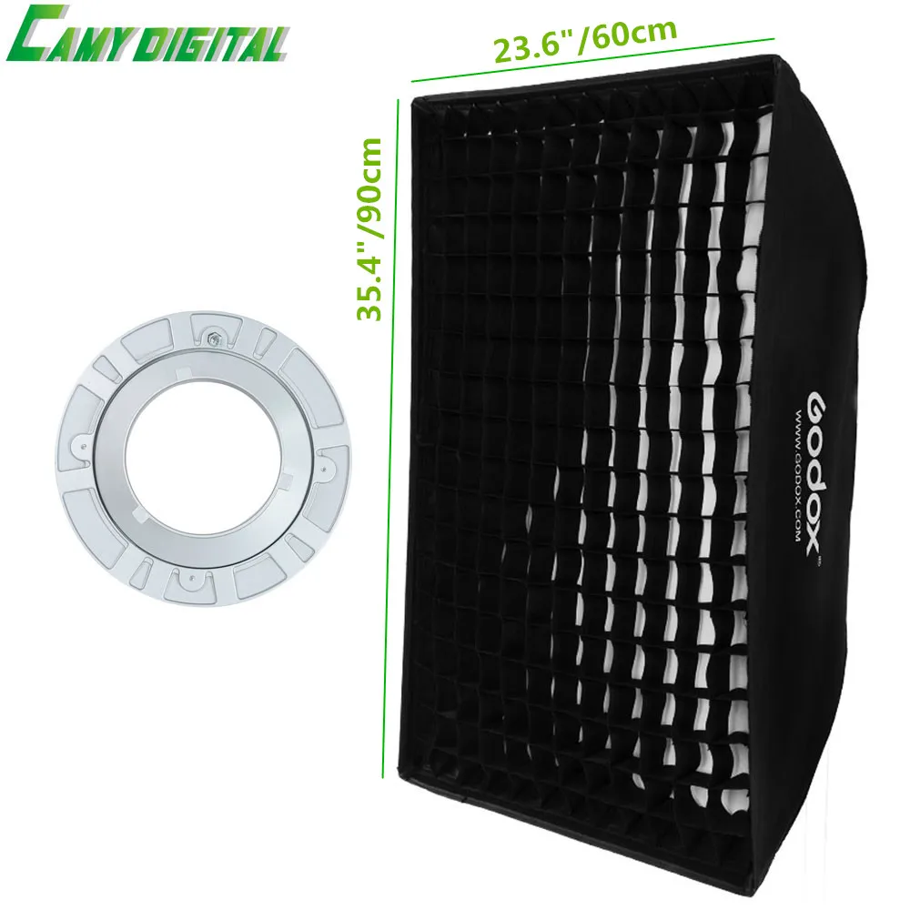 

Godox 23.6"x 35.4"/60*90cm Speedlite Studio Strobe Flash Photo Rectangular Softbox Diffuser FW60*90 With Gird For Bowen Mount