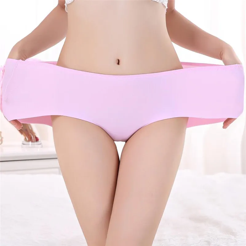 

S-4XL Women's Ice Silk Seamless Briefs Sexy Ladies Simple High Waist High Elasticity Briefs Underwear for Female Large size