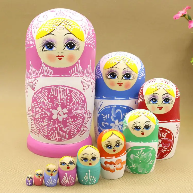 10pcs/Set Wooden Russian Dolls Nesting Dolls Maiden Wishing Doll