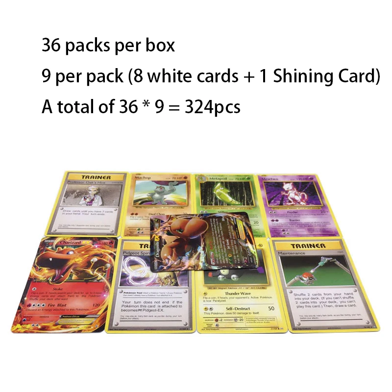 

324Pcs (8 white cards + 1 Shining Card) GX MEGA Game Battle Carte Trading Cards For Children Game Collection Toys Card
