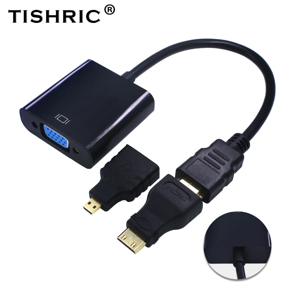 

TISHRIC Mini Micro Connectors HDMI to VGA Cable Adapter Male to Female Video Converter For HDMI2VGA Adaptor Laptop PC