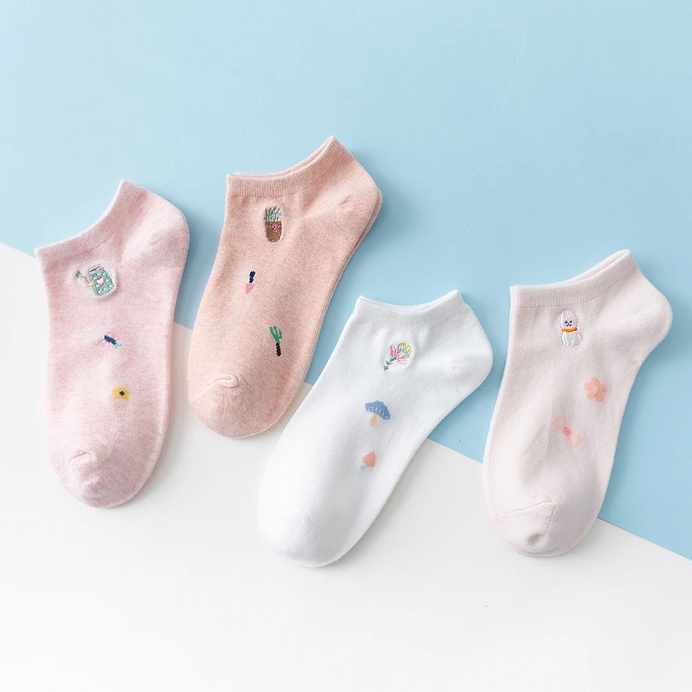 

Caramella 4Pairs/Lot New Cotton Women's Socks Summer Spring Ankle Low Female Sock Invisible Candy Color Coconut Ladies Boat Sock
